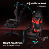 Massage Chairs: Artiss 6 Point Massage Gaming Office Chair 7 LED Footrest Red