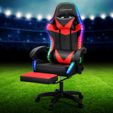 Massage Chairs: Artiss 6 Point Massage Gaming Office Chair 7 LED Footrest Red