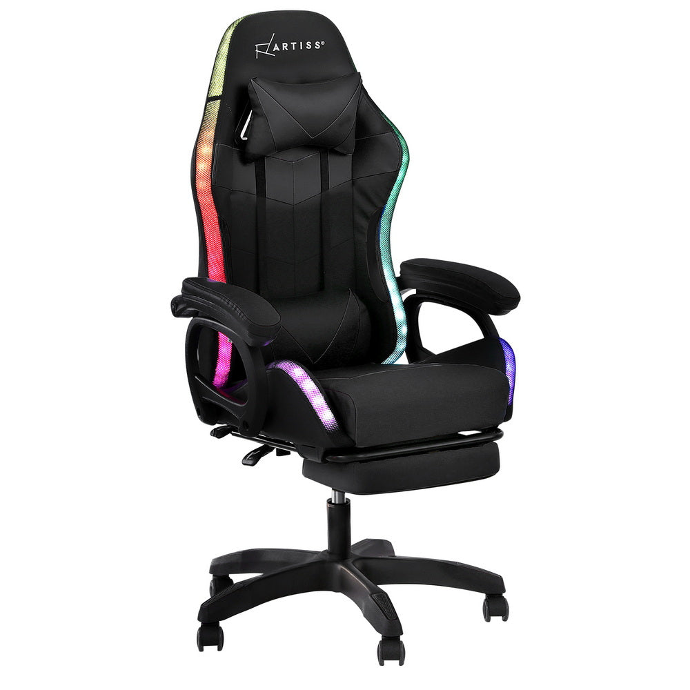 Office & Desk Chairs: Artiss Gaming Office Chair 12 RGB LED Massage Computer Work Seat Footrest Black