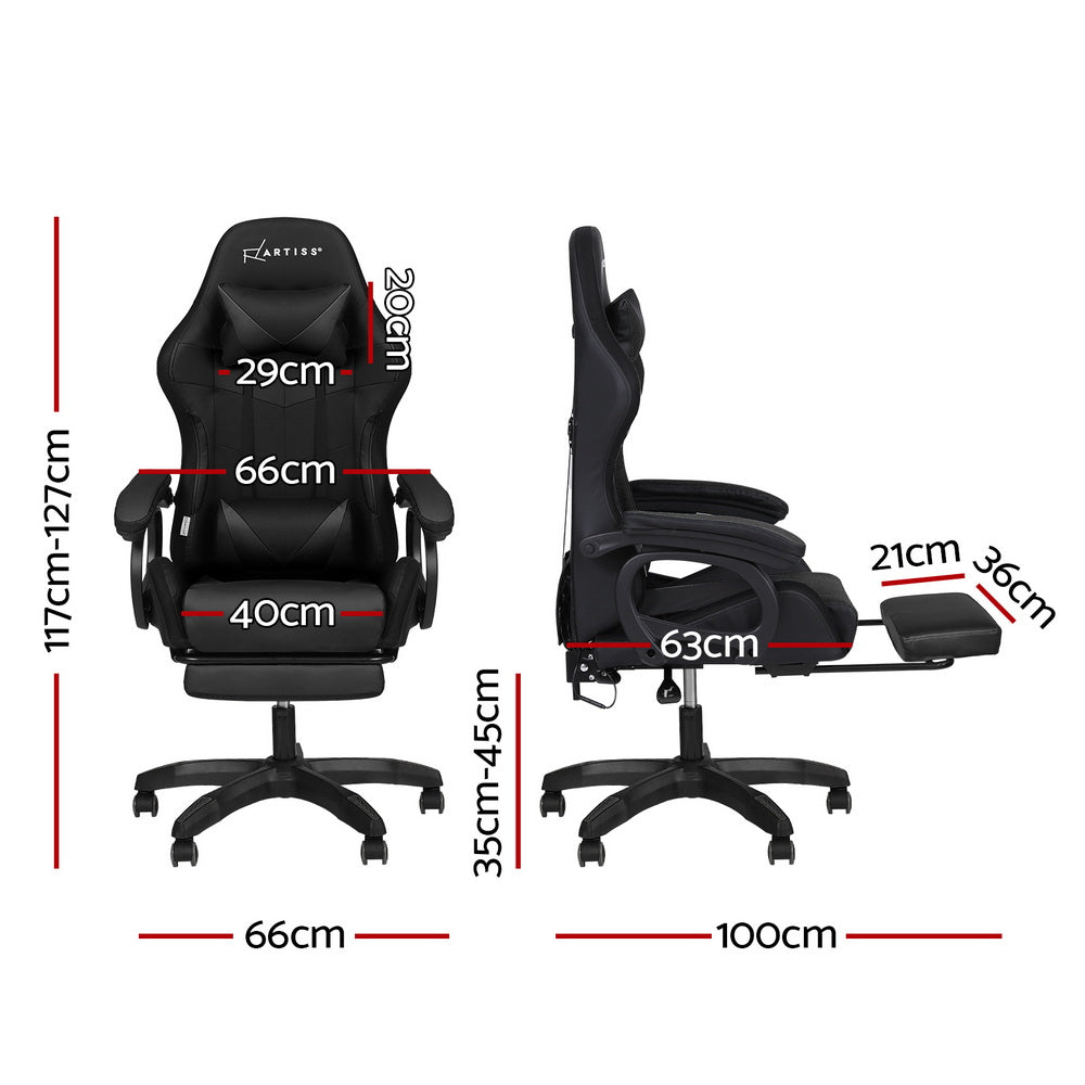 Office & Desk Chairs: Artiss Gaming Office Chair 12 RGB LED Massage Computer Work Seat Footrest Black