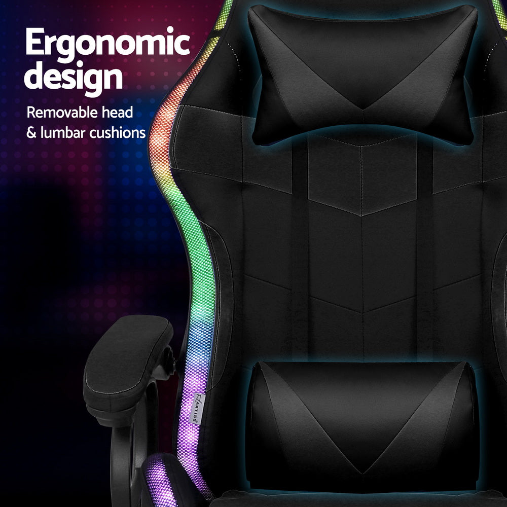 Office & Desk Chairs: Artiss Gaming Office Chair 12 RGB LED Massage Computer Work Seat Footrest Black