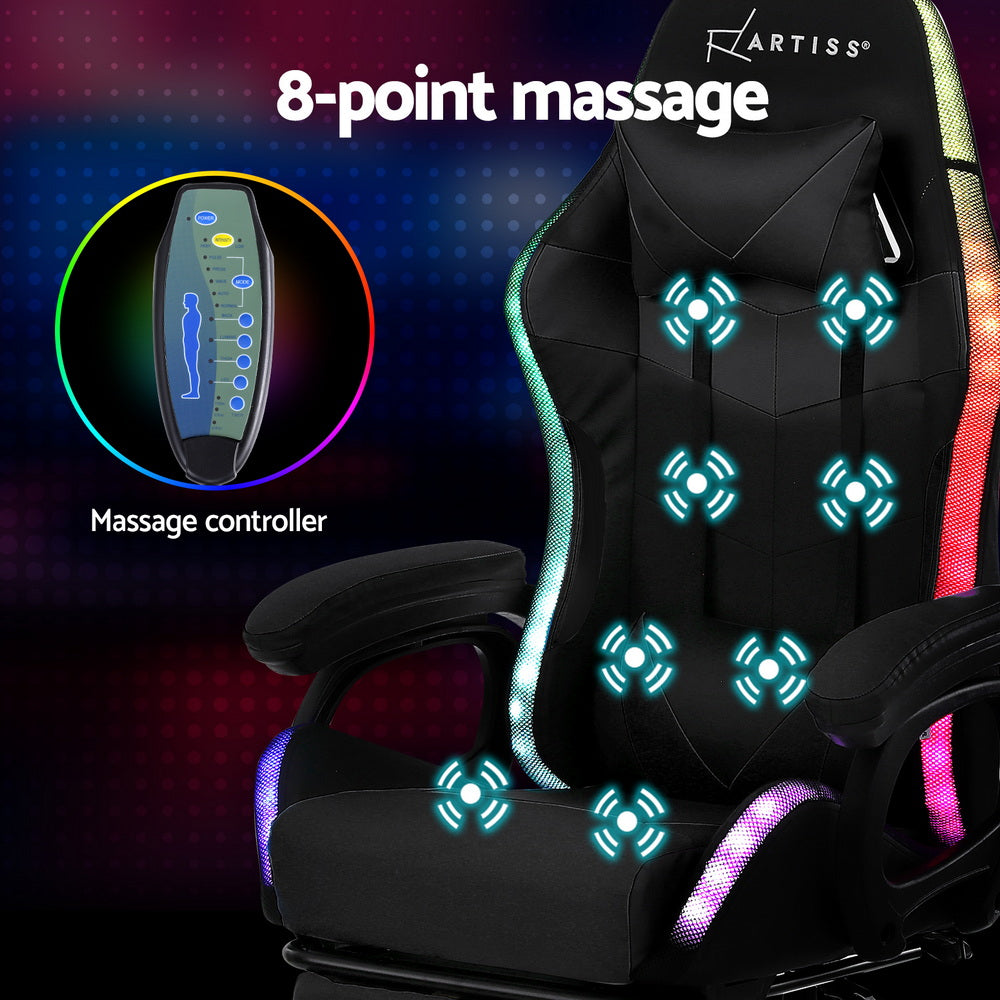 Office & Desk Chairs: Artiss Gaming Office Chair 12 RGB LED Massage Computer Work Seat Footrest Black