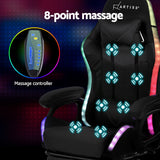 Artiss Gaming Office Chair 12 RGB LED Massage Computer Work Seat Footrest Black