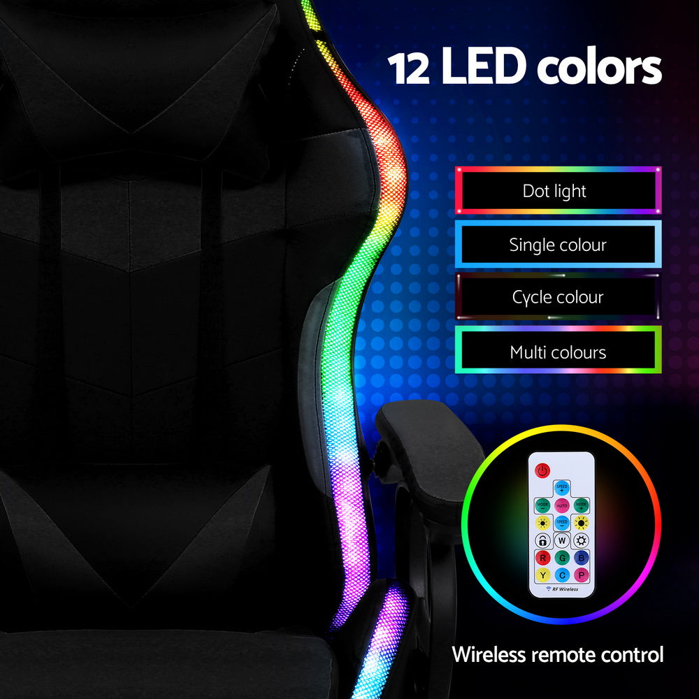 Office & Desk Chairs: Artiss Gaming Office Chair 12 RGB LED Massage Computer Work Seat Footrest Black