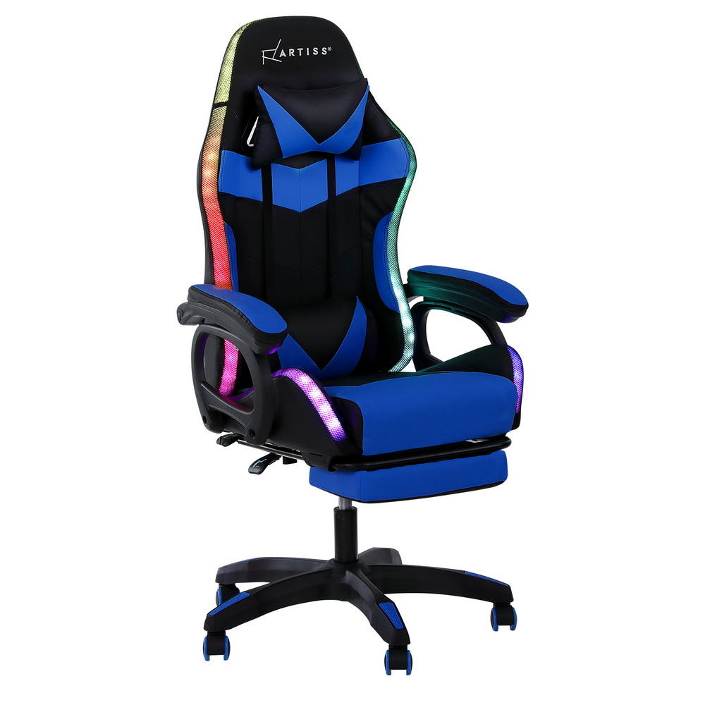 Office & Desk Chairs: Artiss Gaming Office Chair 12 RGB LED Massage Computer Work Seat Footrest Blue