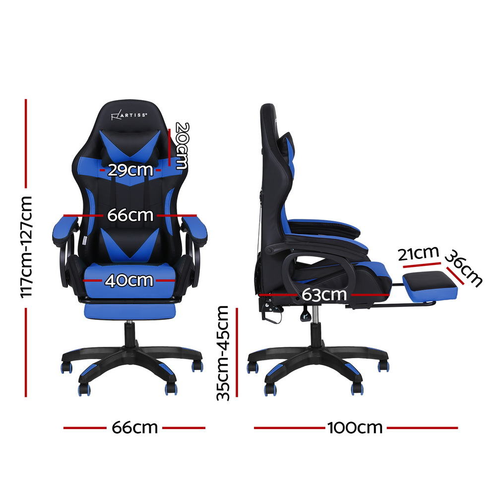 Office & Desk Chairs: Artiss Gaming Office Chair 12 RGB LED Massage Computer Work Seat Footrest Blue