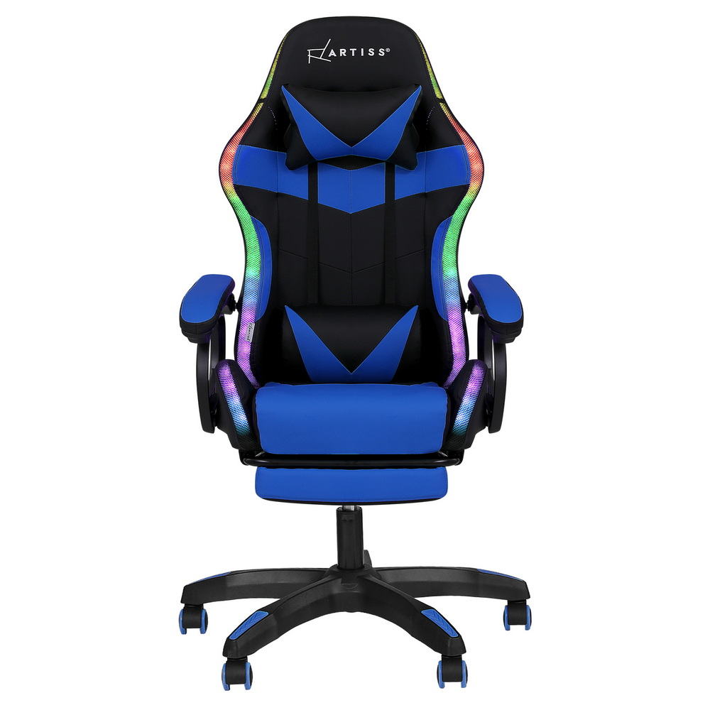 Office & Desk Chairs: Artiss Gaming Office Chair 12 RGB LED Massage Computer Work Seat Footrest Blue