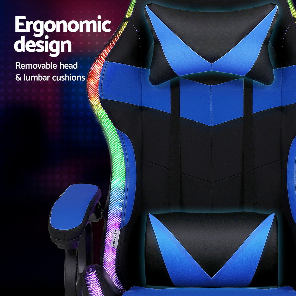 Office & Desk Chairs: Artiss Gaming Office Chair 12 RGB LED Massage Computer Work Seat Footrest Blue