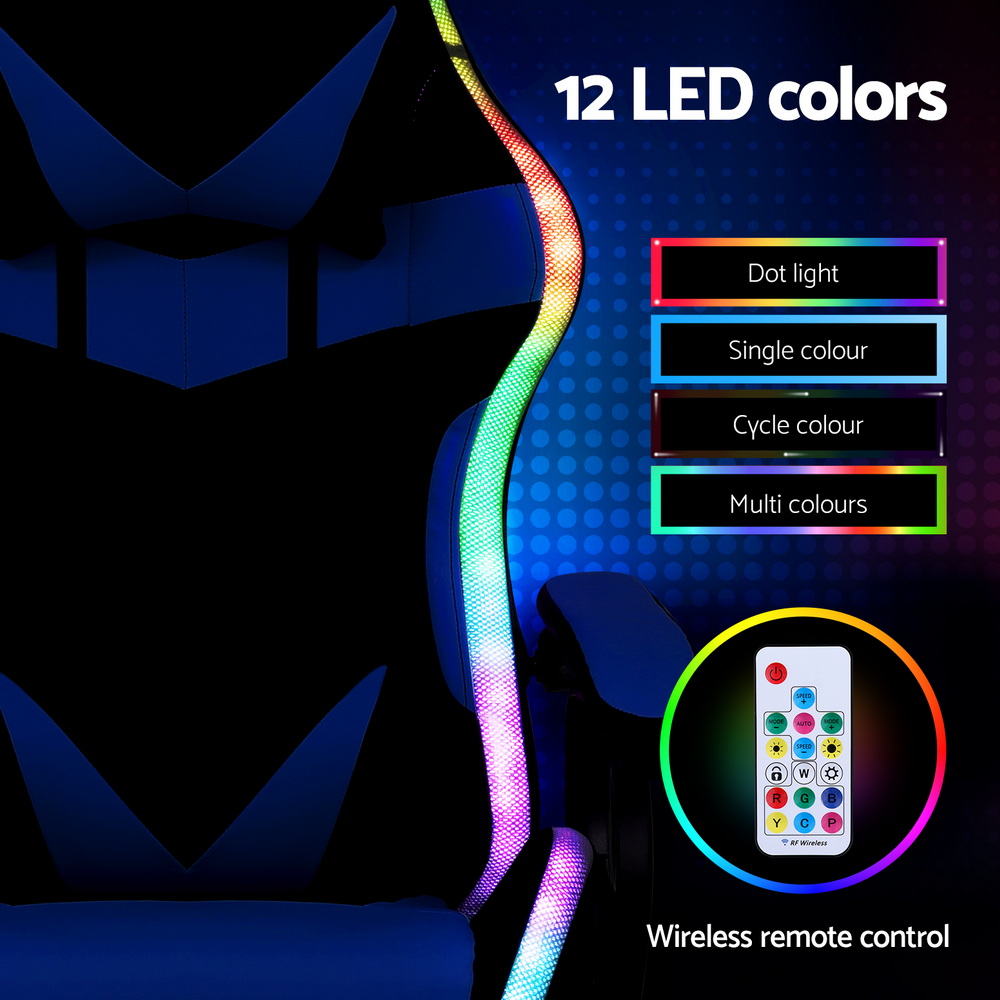 Office & Desk Chairs: Artiss Gaming Office Chair 12 RGB LED Massage Computer Work Seat Footrest Blue