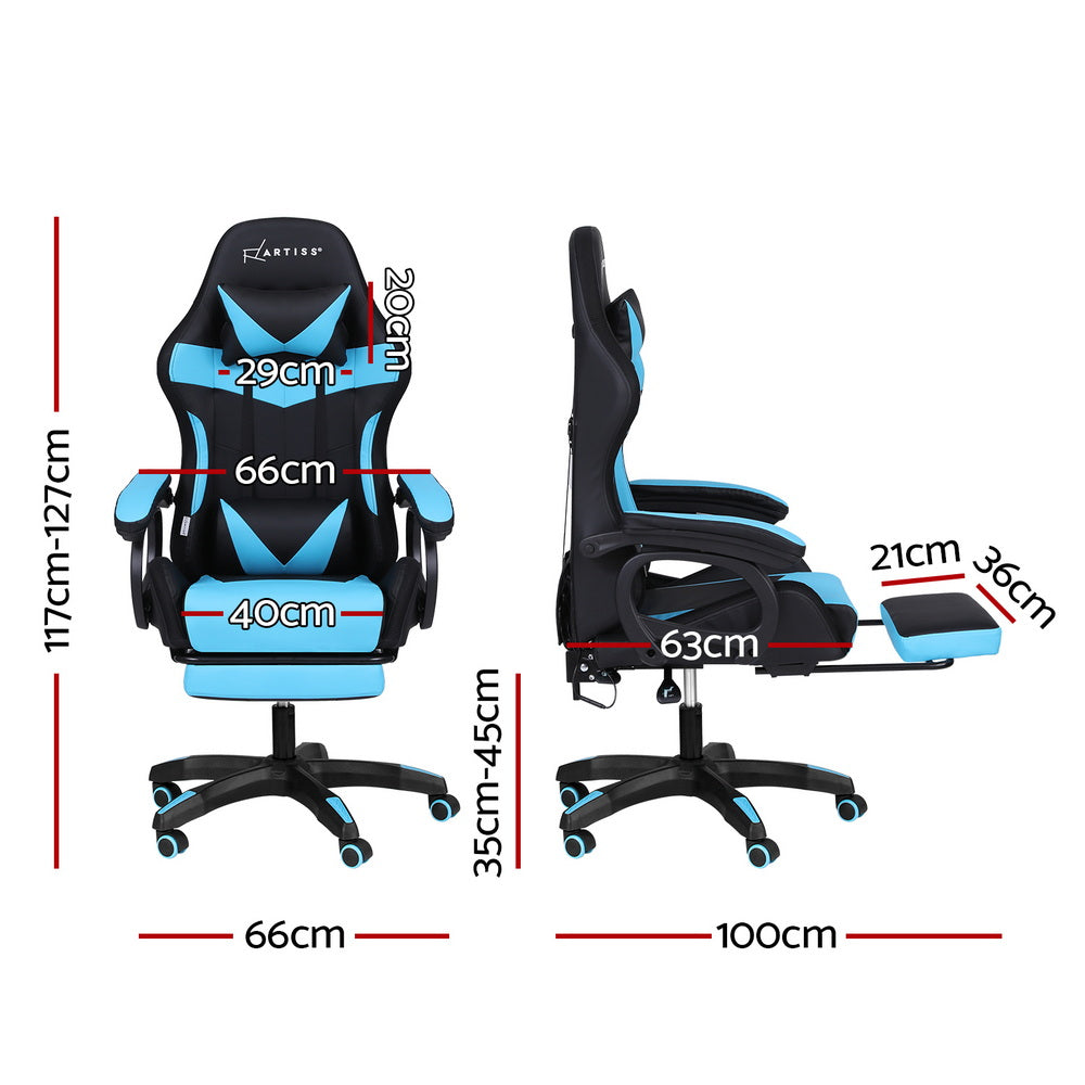Office & Desk Chairs: Artiss Gaming Office Chair 12 RGB LED Massage Computer Work Seat Footrest Cyan