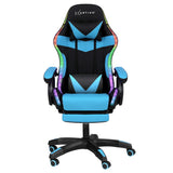 Artiss Gaming Office Chair 12 RGB LED Massage Computer Work Seat Footrest Cyan