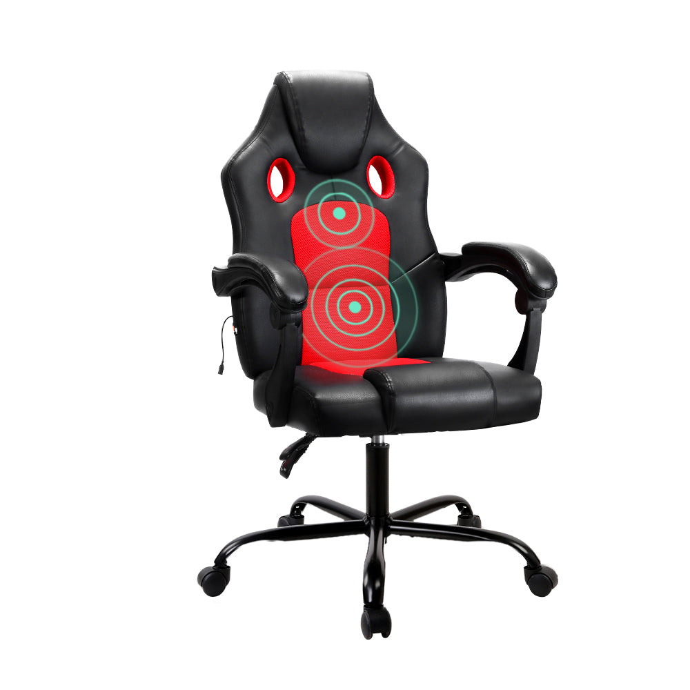 Massage Chairs: Artiss 2 Point Massage Gaming Office Chair PU Leather Red