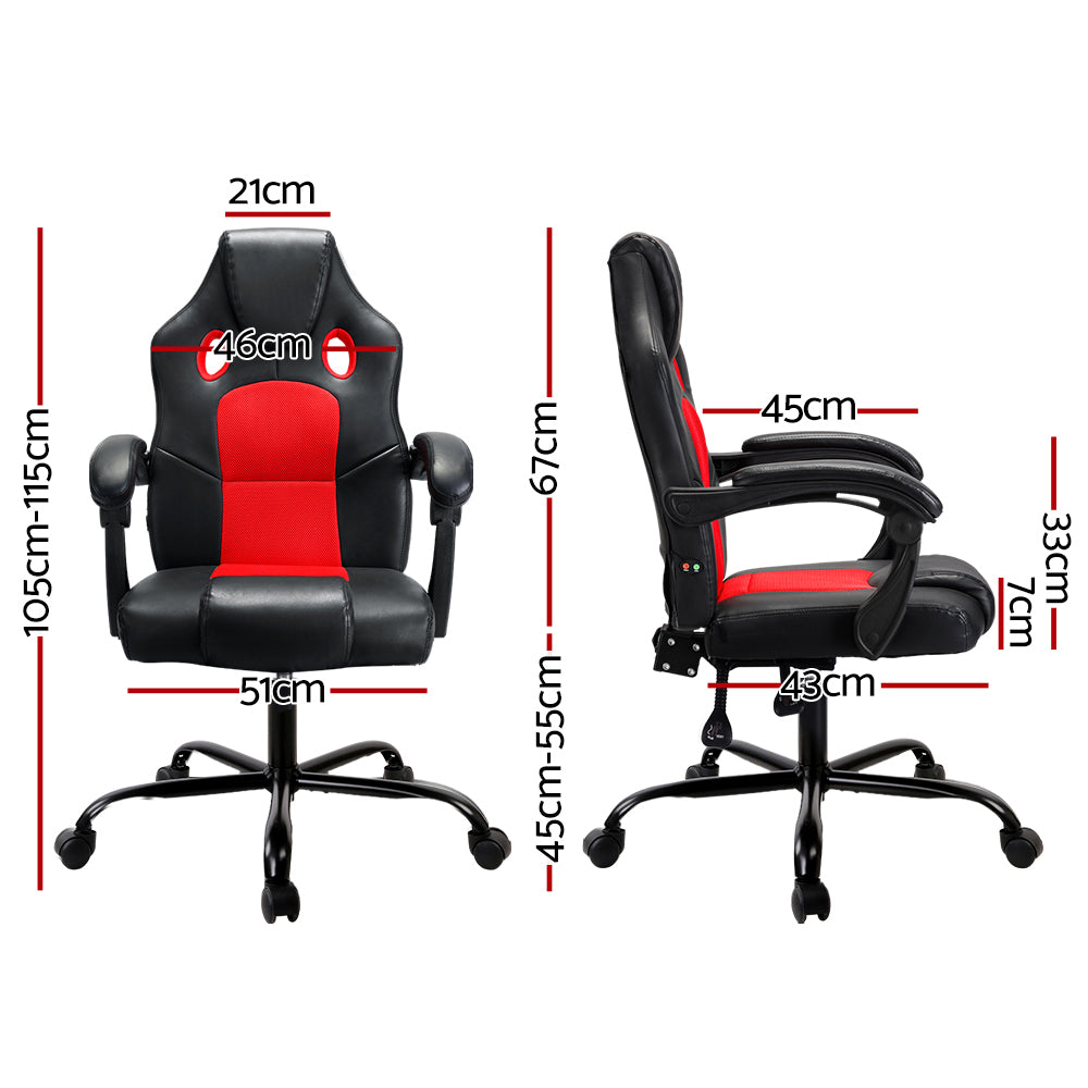Massage Chairs: Artiss 2 Point Massage Gaming Office Chair PU Leather Red