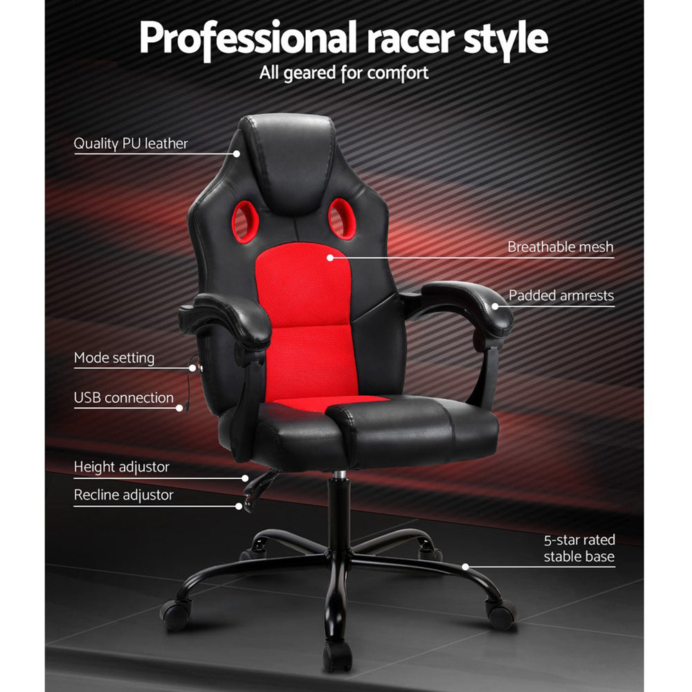 Massage Chairs: Artiss 2 Point Massage Gaming Office Chair PU Leather Red