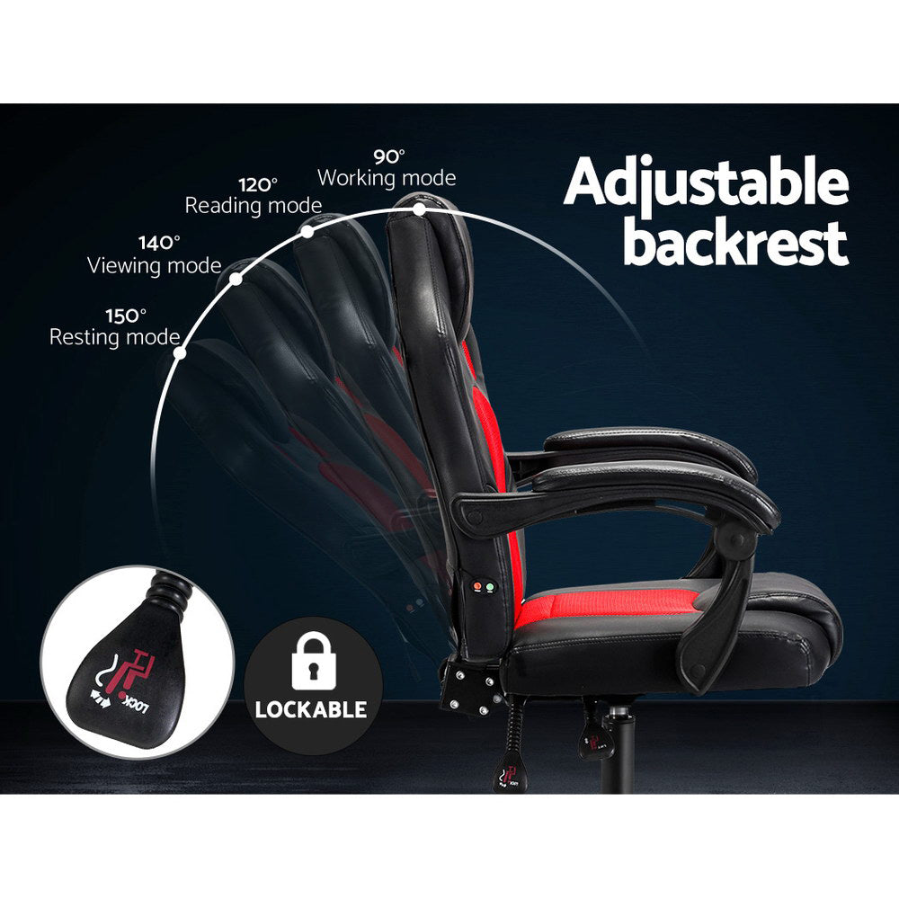 Massage Chairs: Artiss 2 Point Massage Gaming Office Chair PU Leather Red