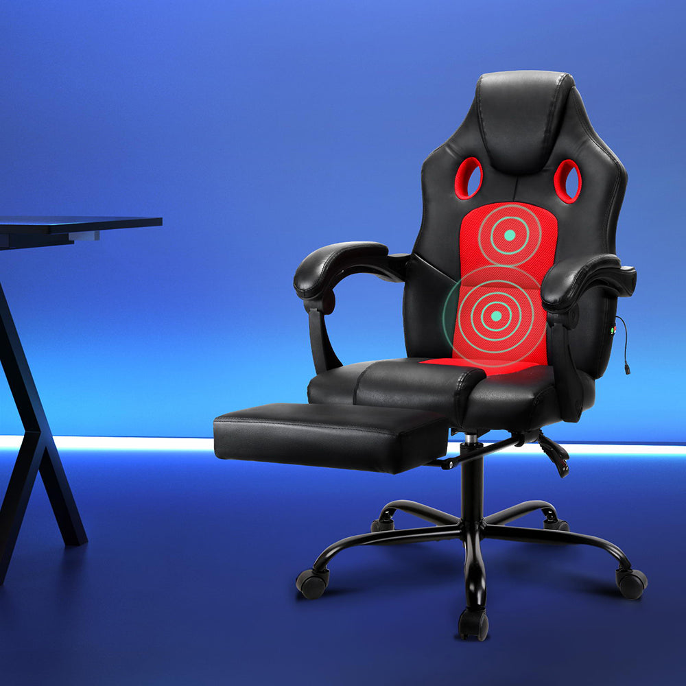 Massage Chairs: Artiss 2 Point Massage Gaming Office Chair PU Leather Red