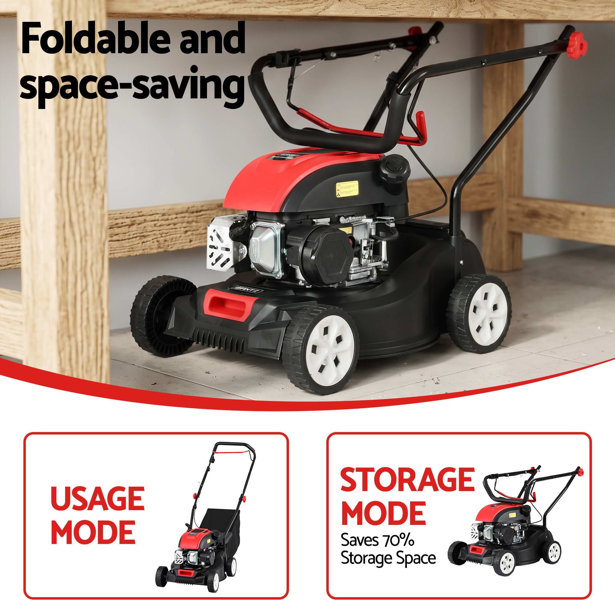 Giantz Petrol Lawn Mower 149cc 4 Stroke Hand Push 16in Grass Cutter Lawnmower