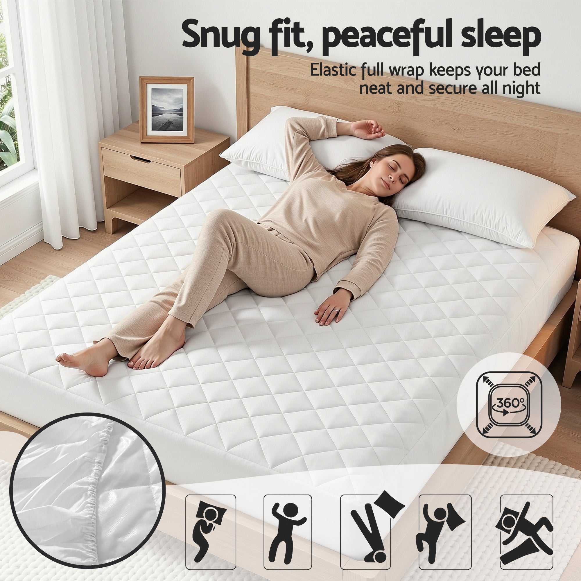 Mattress Protectors: Giselle Waterproof Mattress Protector 100% Cotton Quilted Fitted Cover King