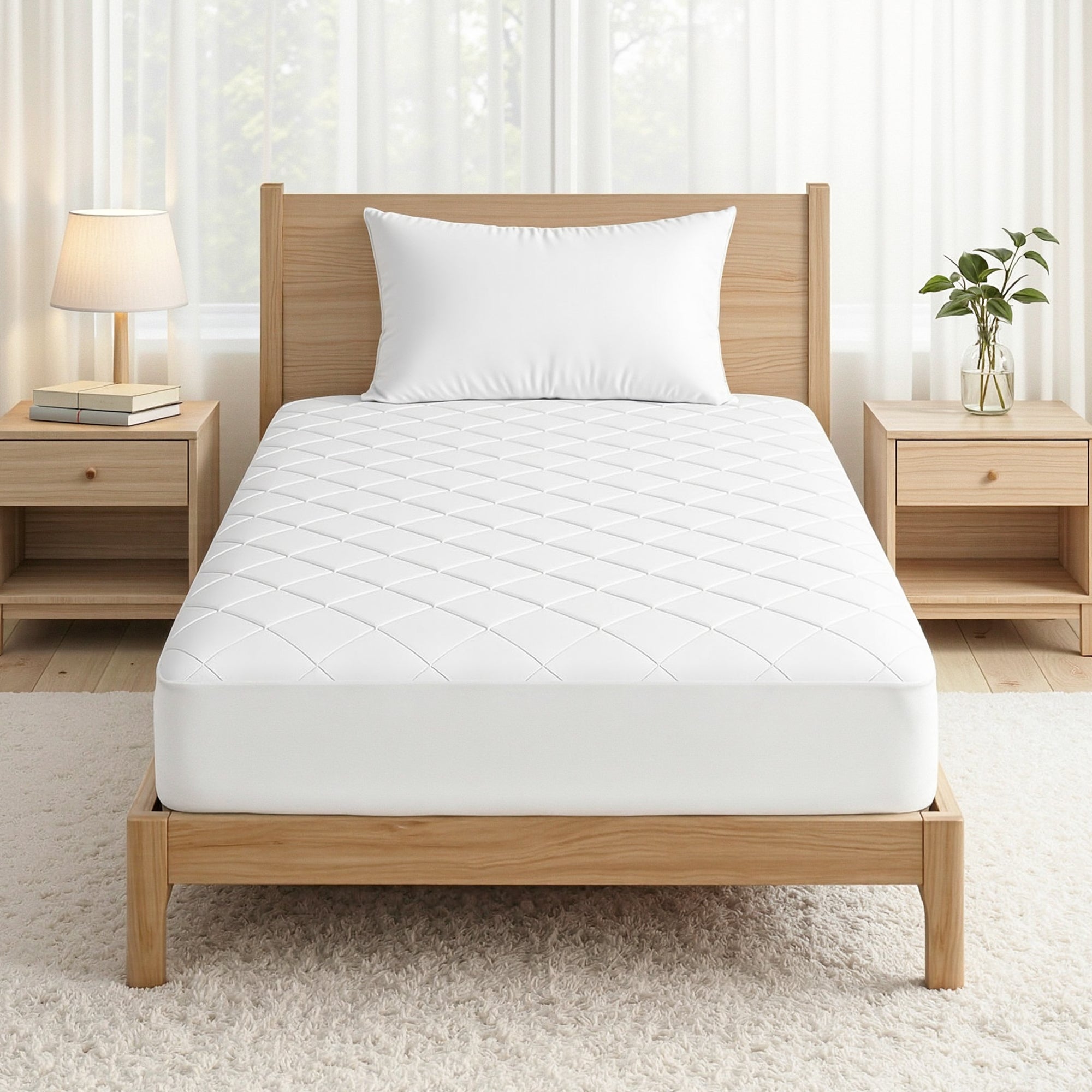 Mattress Protectors: Giselle Waterproof Mattress Protector 100% Cotton Quilted Fitted Cover King Single