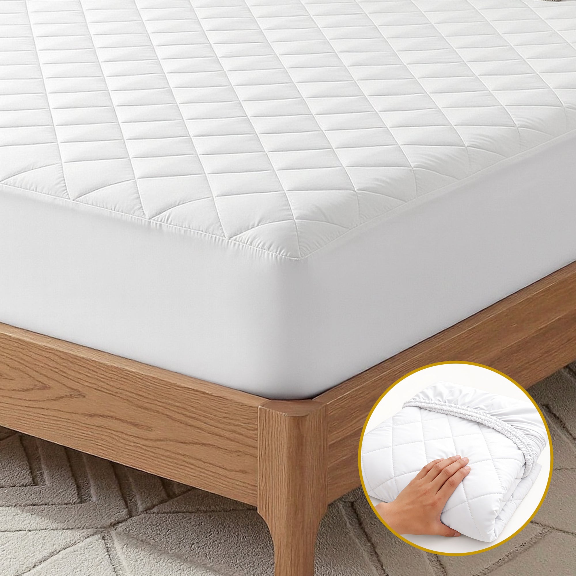 Mattress Protectors: Giselle Waterproof Mattress Protector 100% Cotton Quilted Fitted Cover Queen