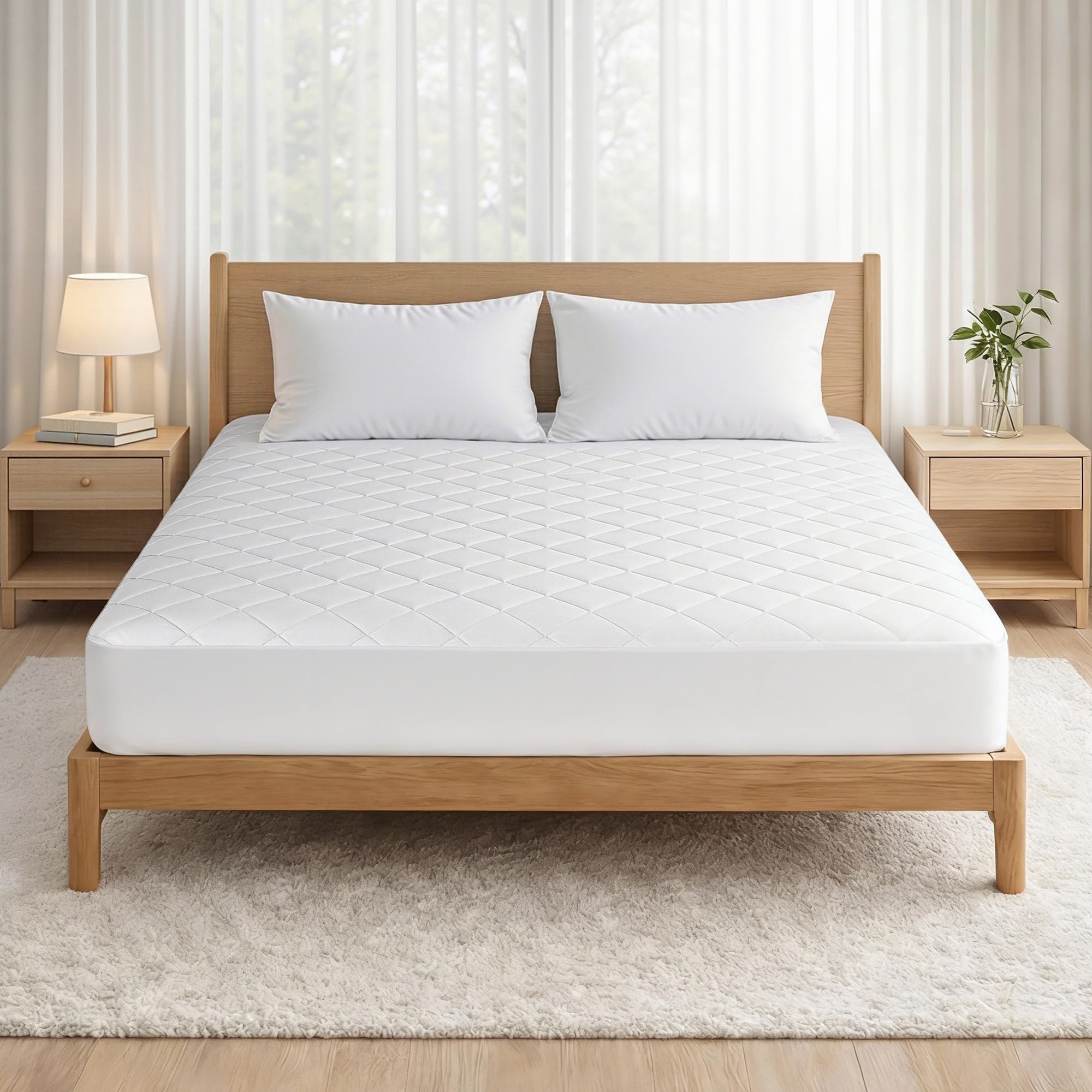 Mattress Protectors: Giselle Waterproof Mattress Protector 100% Cotton Quilted Fitted Cover Queen