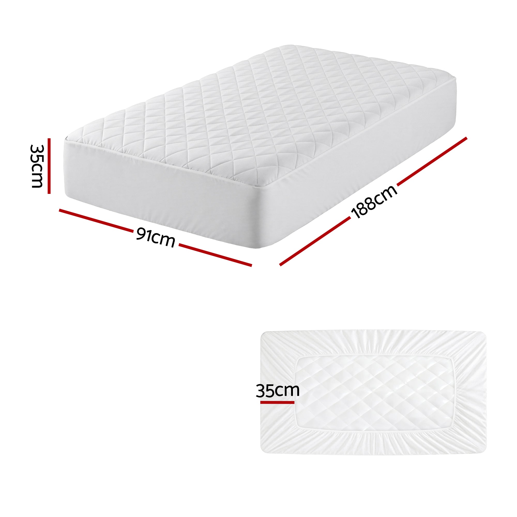 Mattress Protectors: Giselle Waterproof Mattress Protector 100% Cotton Quilted Fitted Cover Single