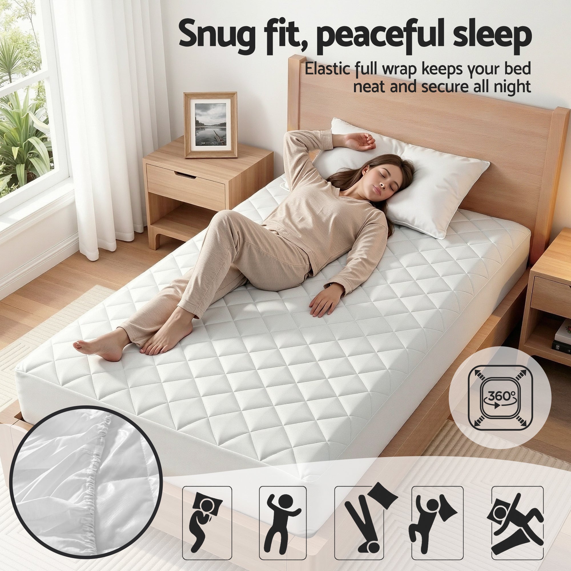 Mattress Protectors: Giselle Waterproof Mattress Protector 100% Cotton Quilted Fitted Cover Single