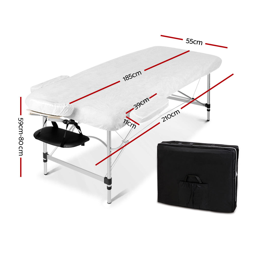 Massage Tables: Zenses Massage Table 55cm Portable 2 Fold Aluminium Beauty Bed Black