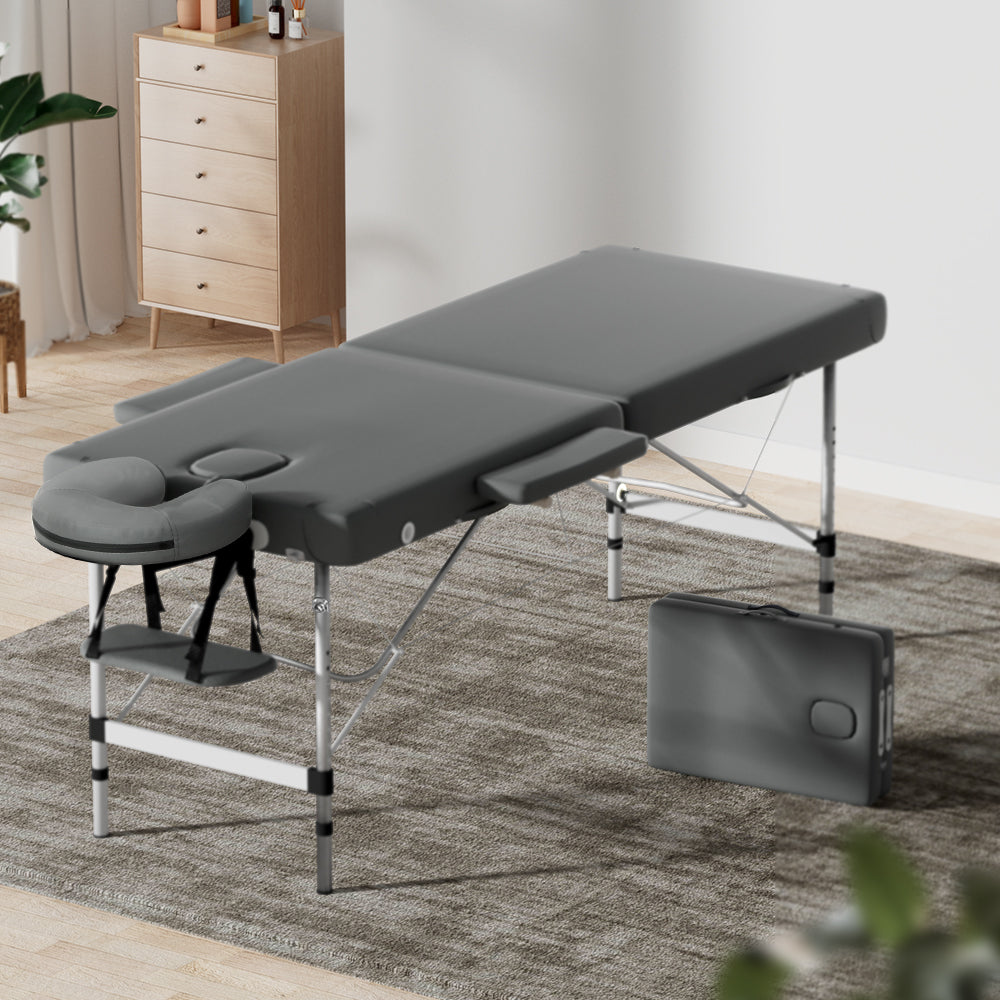 Massage Tables: Zenses Massage Table 55cm Portable 2 Fold Aluminium Beauty Bed Grey