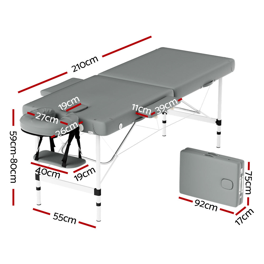 Massage Tables: Zenses Massage Table 55cm Portable 2 Fold Aluminium Beauty Bed Grey