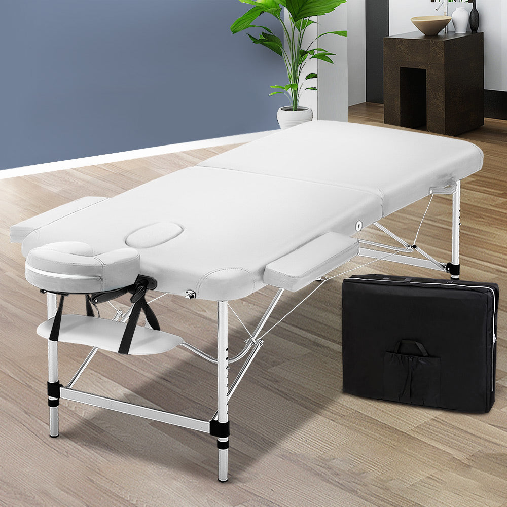 Massage Tables: Zenses Massage Table 75cm Portable 2 Fold Aluminium Beauty Bed White