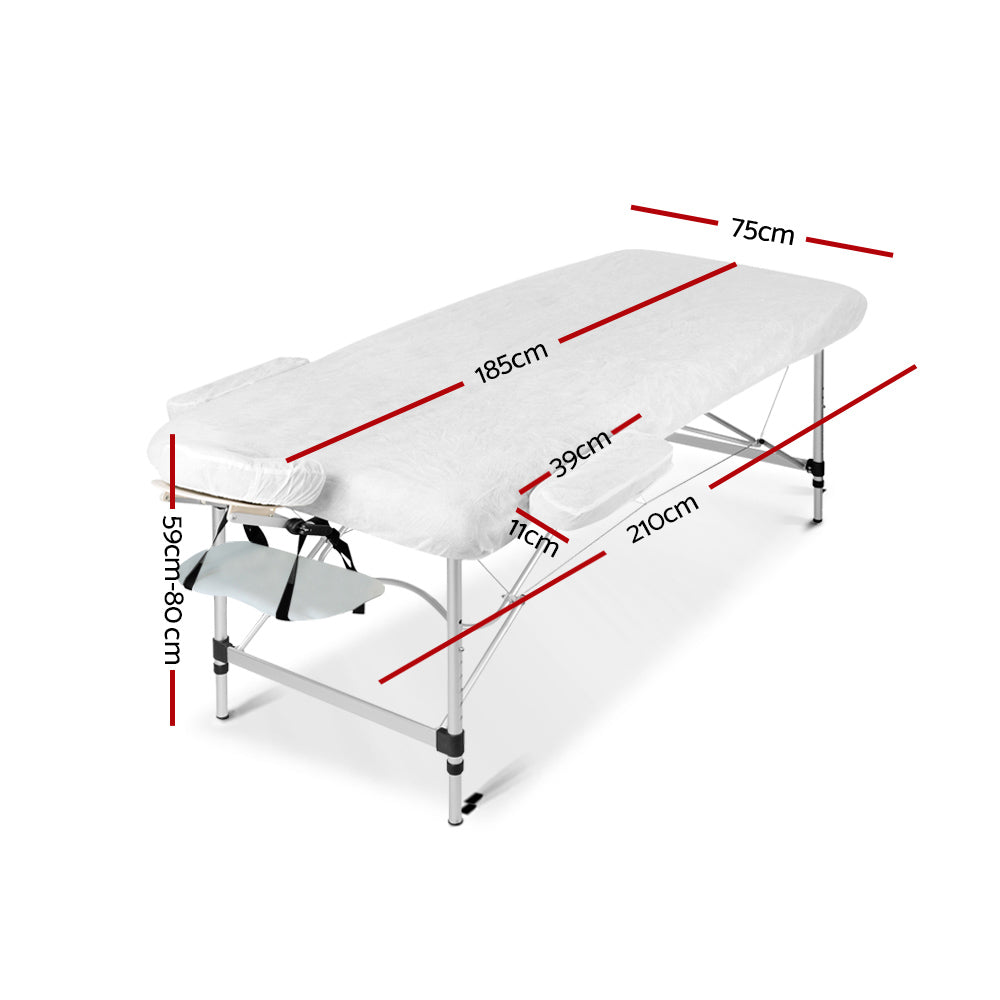 Massage Tables: Zenses Massage Table 75cm Portable 2 Fold Aluminium Beauty Bed White