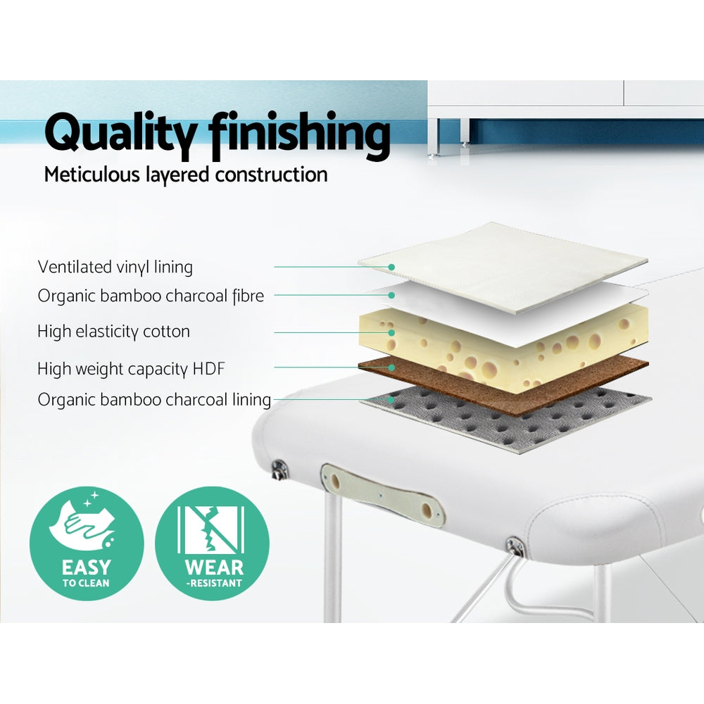 Massage Tables: Zenses Massage Table 75cm Portable 2 Fold Aluminium Beauty Bed White