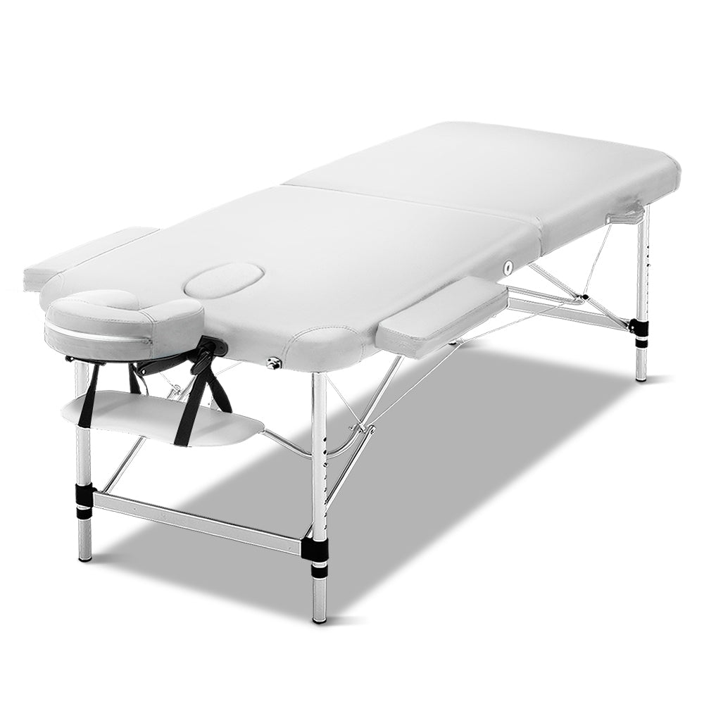 Massage Tables: Zenses Massage Table 75cm Portable 2 Fold Aluminium Beauty Bed White
