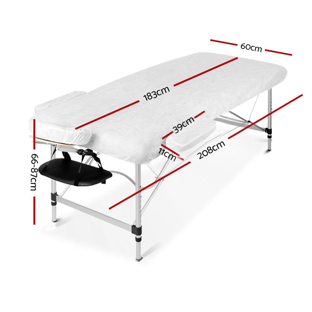 Massage Tables: Zenses Massage Table 60cm Portable 3 Fold Aluminium Beauty Bed Black