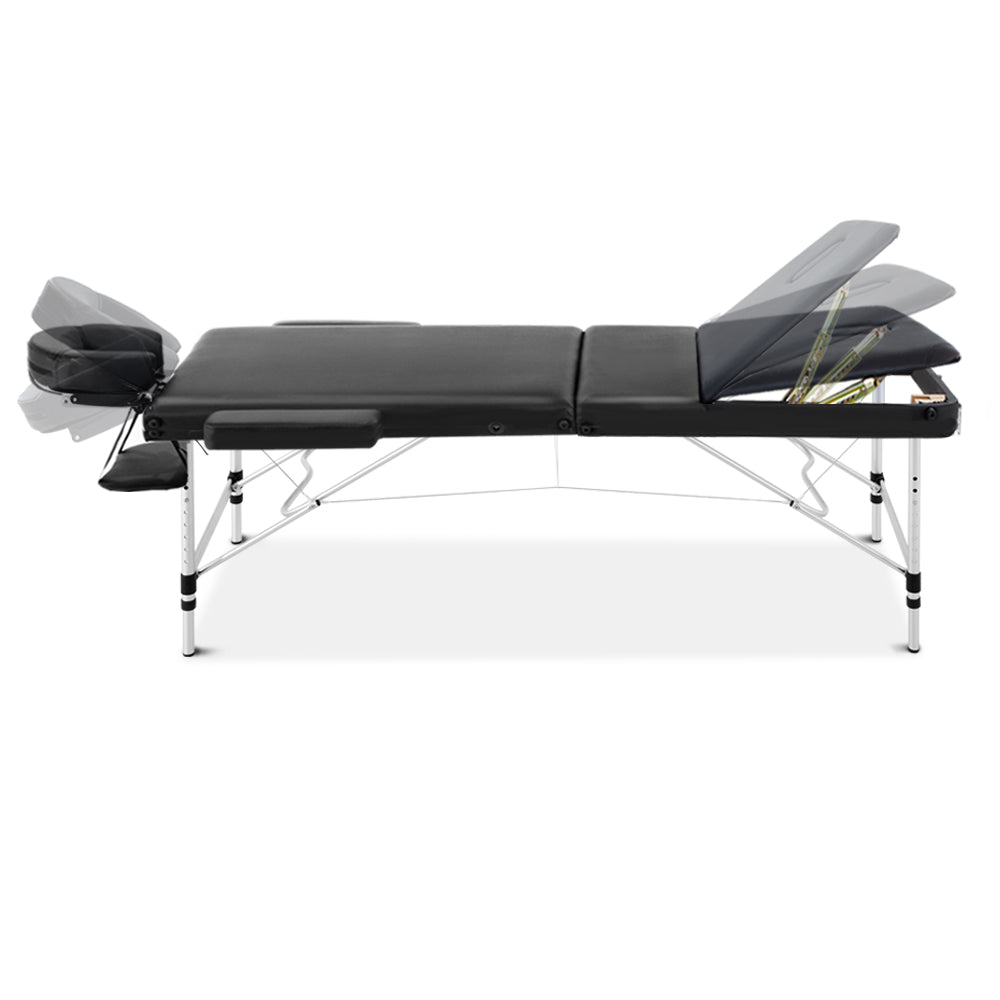 Massage Tables: Zenses Massage Table 60cm Portable 3 Fold Aluminium Beauty Bed Black