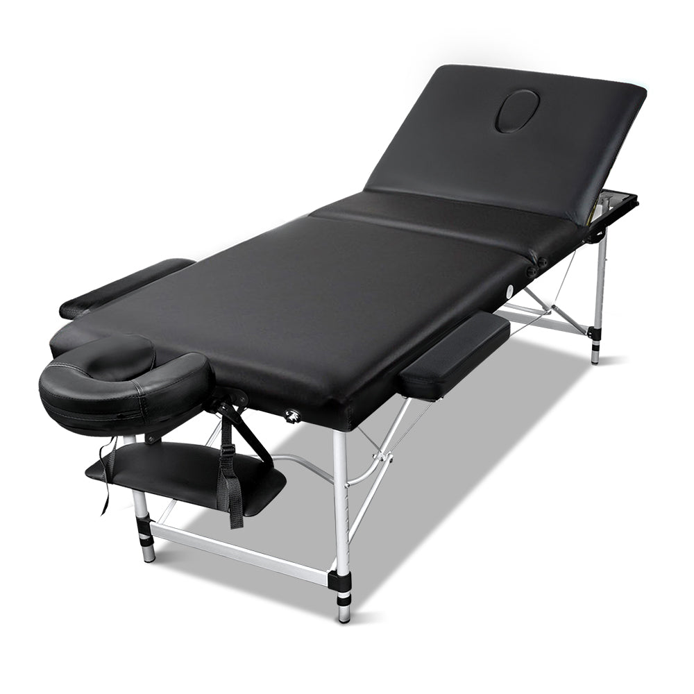 Massage Tables: Zenses Massage Table 60cm Portable 3 Fold Aluminium Beauty Bed Black