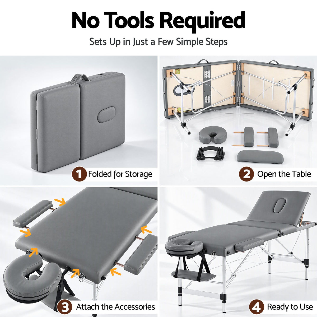 Zenses 3-Fold Portable Massage Table 60cm Adjustable Backrest & Height, Aluminium Beauty Bed Grey