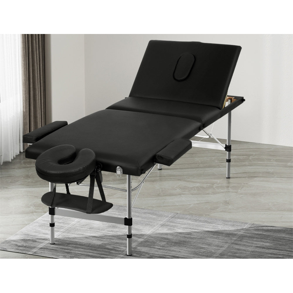 Massage Tables: Zenses Massage Table 65cm Portable 3 Fold Aluminium Beauty Bed Black