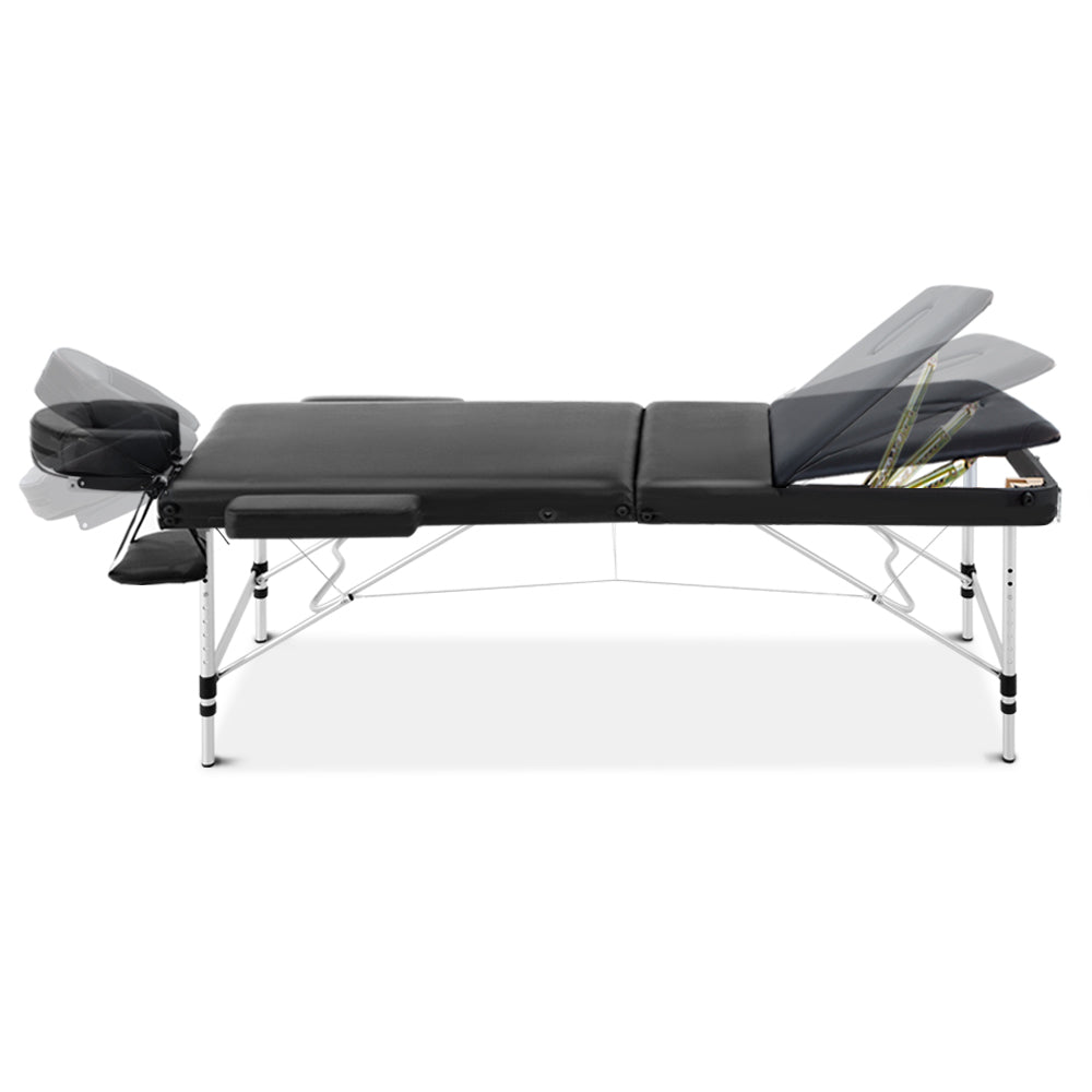 Massage Tables: Zenses Massage Table 70cm Portable 3 Fold Aluminium Beauty Bed Black