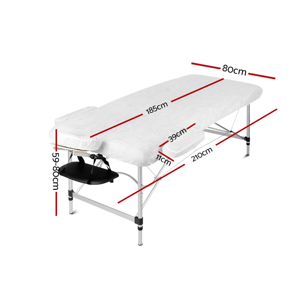 Massage Tables: Zenses Massage Table 80cm Portable 3 Fold Aluminium Beauty Bed Black