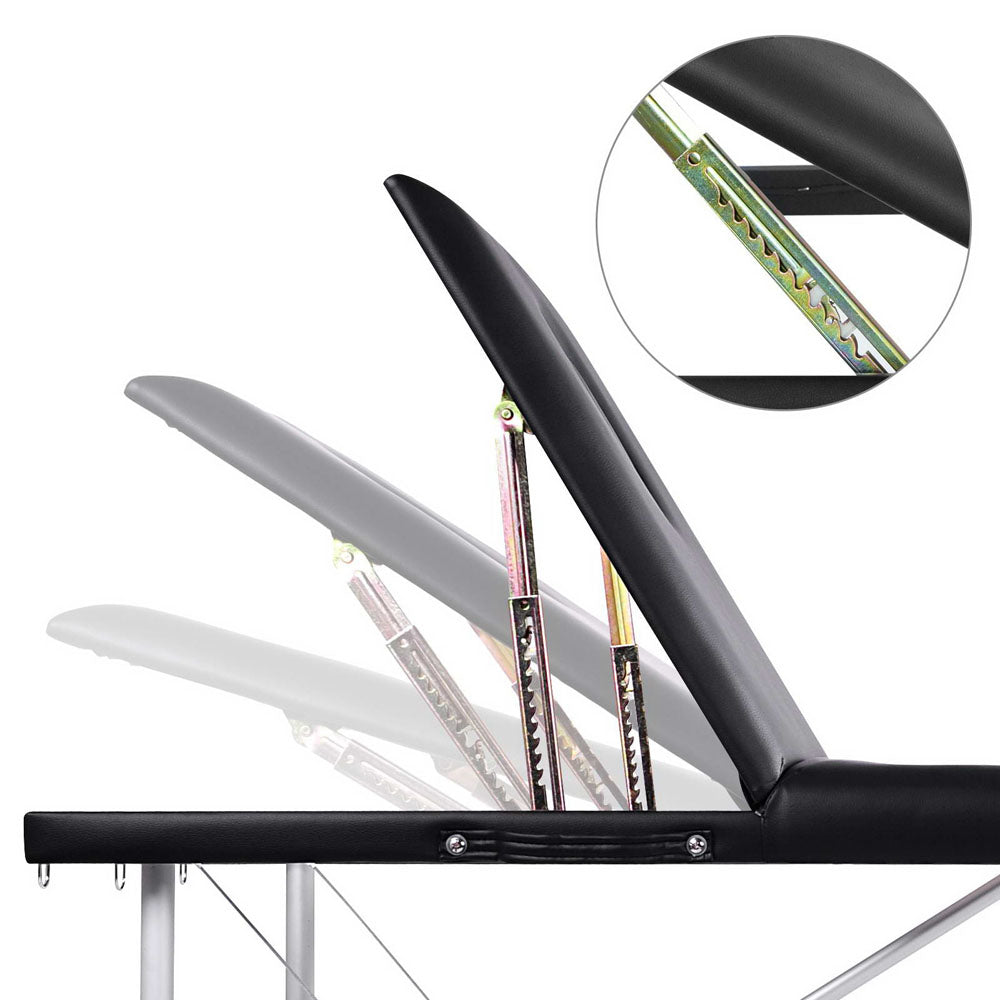 Massage Tables: Zenses Massage Table 80cm Portable 3 Fold Aluminium Beauty Bed Black