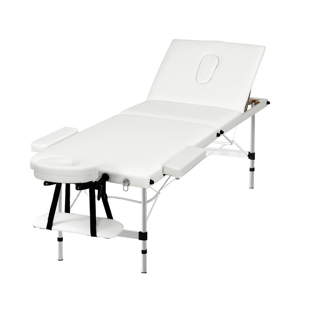 Massage Tables: Zenses Massage Table 65cm Portable 3 Fold Aluminium Beauty Bed White