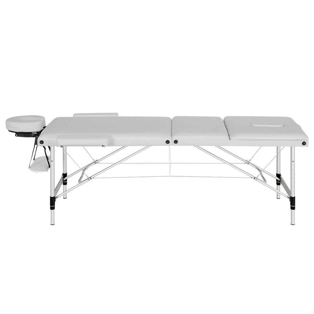 Massage Tables: Zenses Massage Table 65cm Portable 3 Fold Aluminium Beauty Bed White