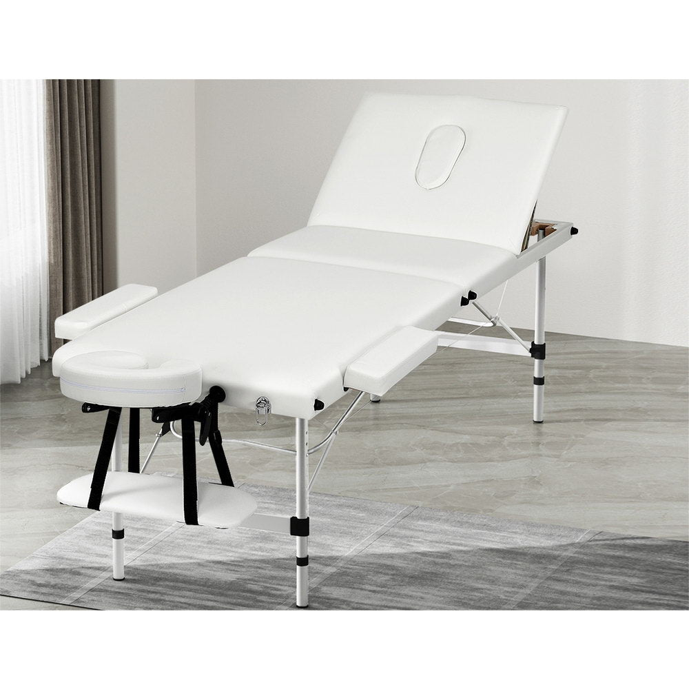Massage Tables: Zenses Massage Table 65cm Portable 3 Fold Aluminium Beauty Bed White