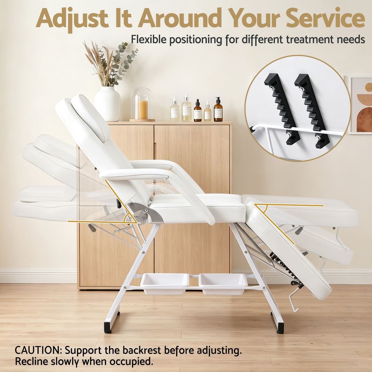 Zenses Beauty Bed with Stool, White, Adjustable Facial Massage Table, Tattoo Chair, Salon Services