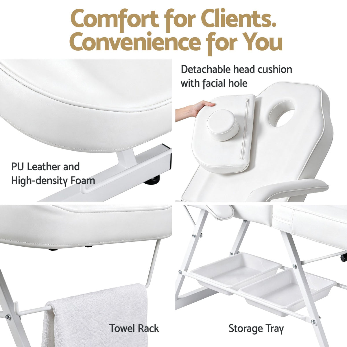 Zenses Beauty Bed with Stool, White, Adjustable Facial Massage Table, Tattoo Chair, Salon Services