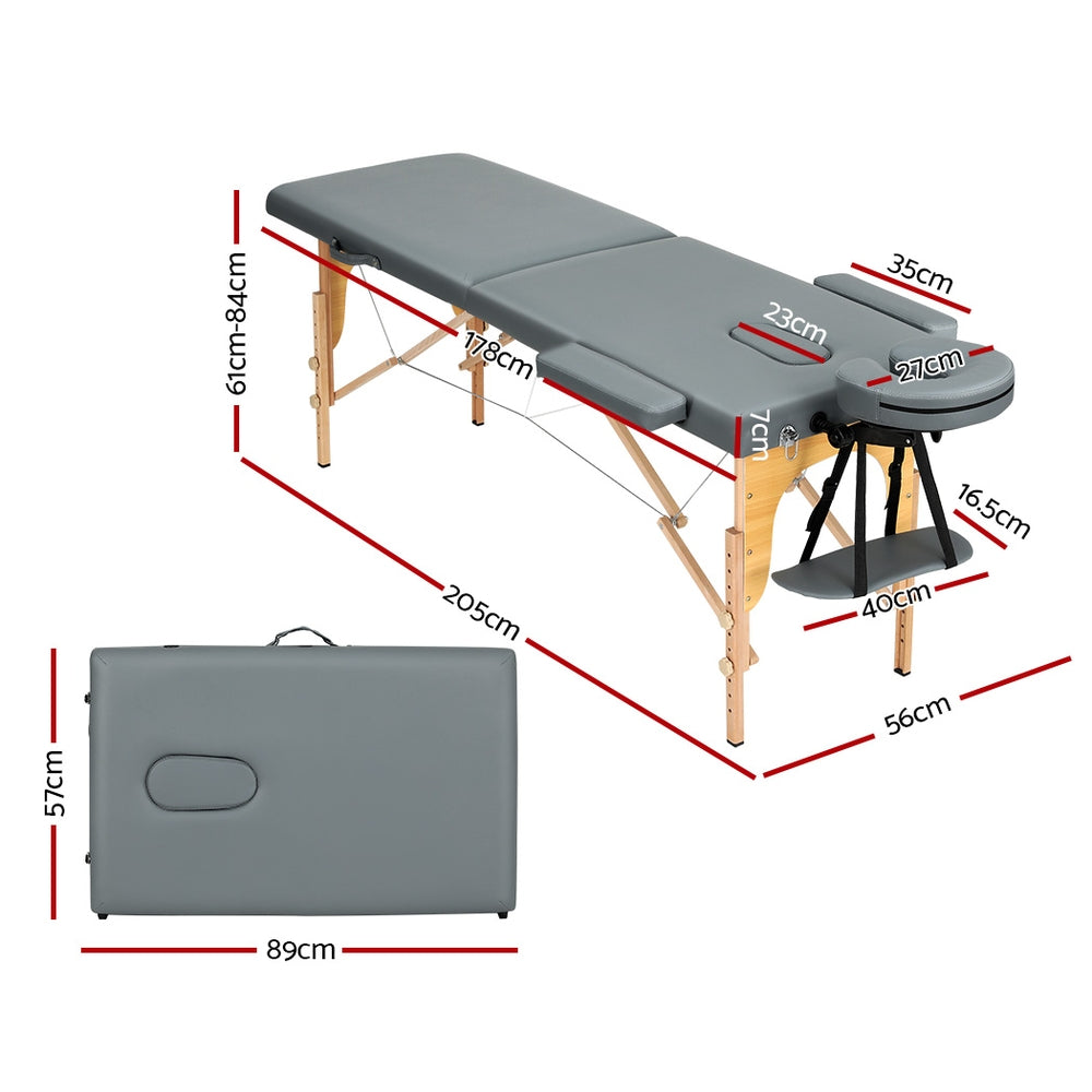 Massage Tables: Zenses Massage Table 56cm Portable 2 Fold Wooden Beauty Bed Grey