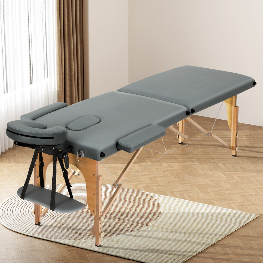 Massage Tables: Zenses Massage Table 56cm Portable 2 Fold Wooden Beauty Bed Grey