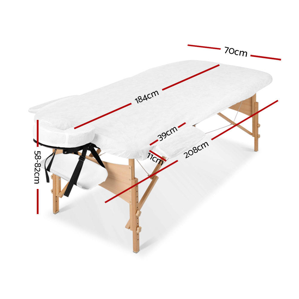 Massage Tables: Zenses Massage Table 70cm Portable 3 Fold Wooden Beauty Bed White